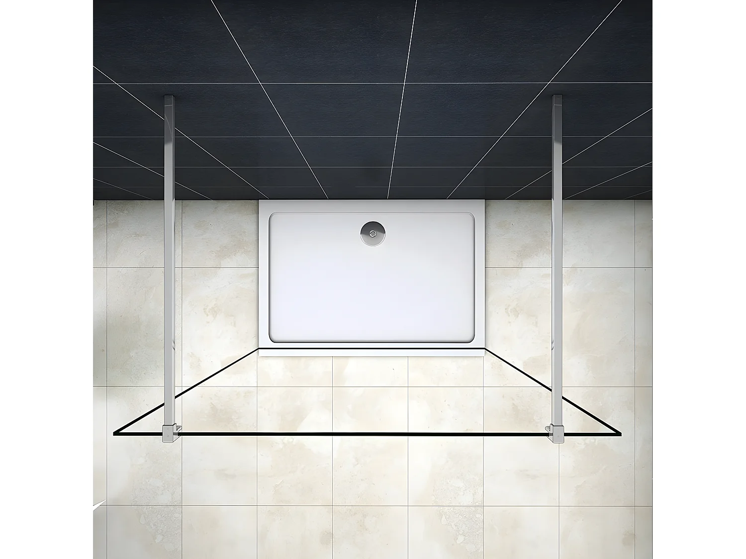 Painel de duche Fixo 1 folha Vidro Anti-calcário 10mm 117x200cm com Duas barras 90cm-AICA