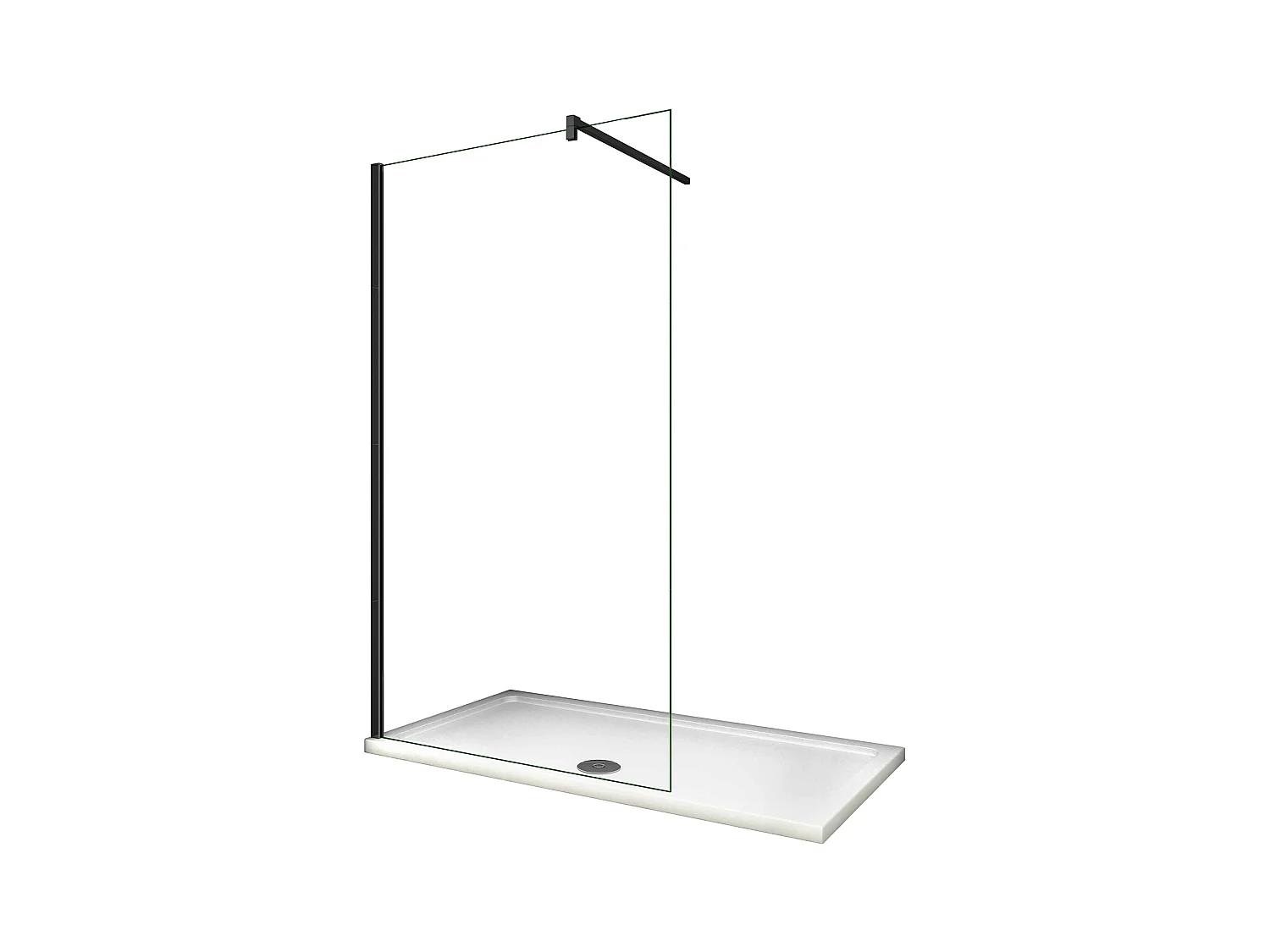 Painel de duche Fixo Vidro Anti-calcário 10mm com uma Barra de 90cm Perfil Preto fosco Tamanho(118-120)x200cm-AICA