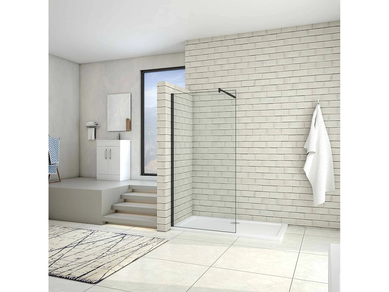 Panel de ducha,vidrio antical 8mm,barra 70-120cm,perfil negro mate,(108-110)x200cm