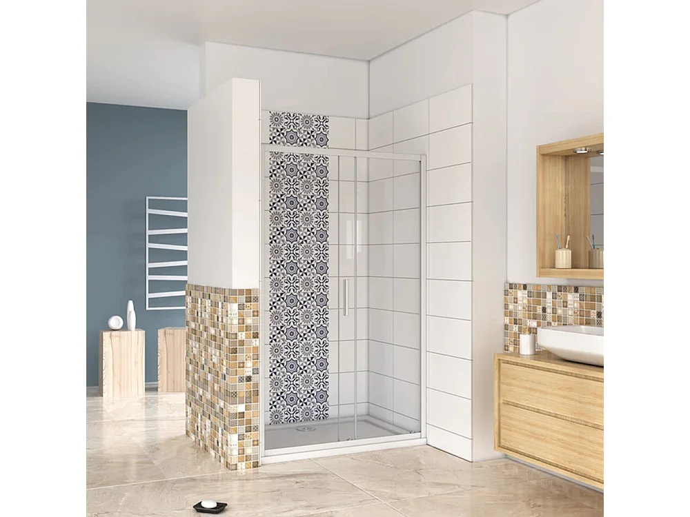 Mampara de ducha frontal corredera perfil blanco/gris mate vidrio 5mm (1160-1200)x1850mm