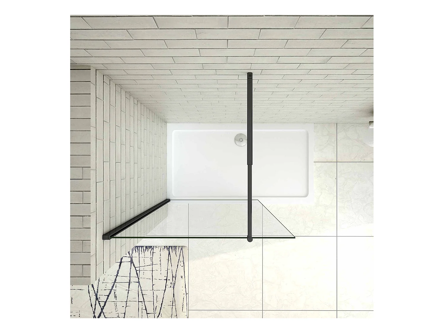 Panel de ducha,vidrio antical 8mm,barra 70-120cm,perfil negro mate,(48-50)x200cm