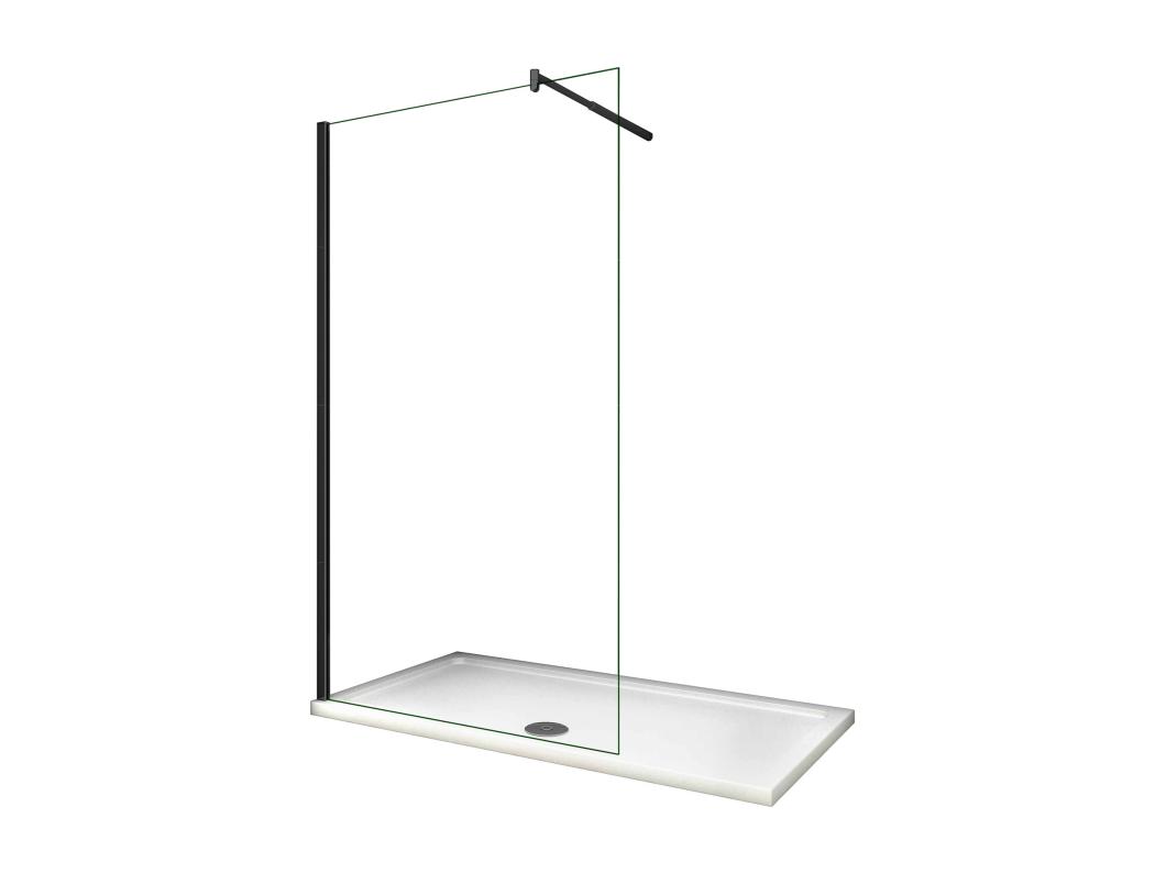 Painel de duche Fixo de folha única Vidro Anti-calcário 8mm com Barra ajustável 70-120cm Perfil Preto fosco Tamanho(48-50)x200cm-AICA