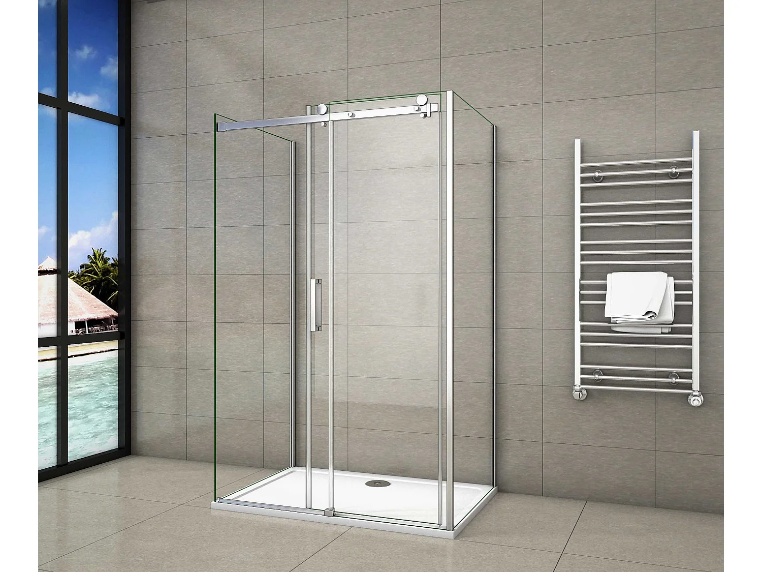 AICA Mampara de ducha corredera+panel lateral,cromado,vidrio 8mm antical,800x1450x800x1950mm