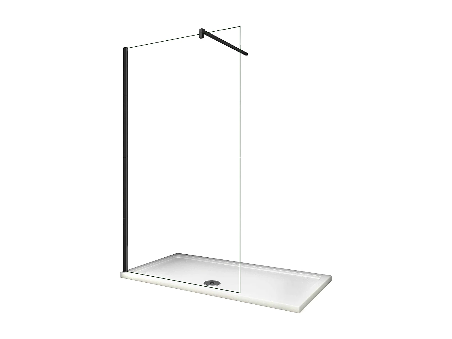 Painel de duche Fixo de folha única Vidro Anti-calcário 8mm com uma Barra de 140cm Perfil Preto fosco Tamanho(158-160)x200cm-AICA