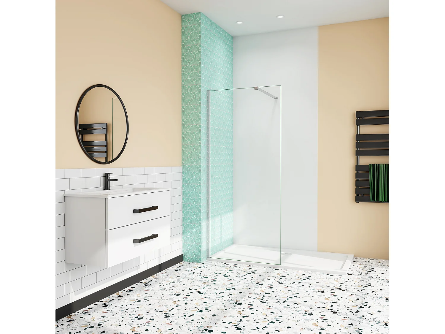 Panel de ducha vidrio 8mm con tratamiento antical,barra 90cm,perfil cromado(108-110)x190cm