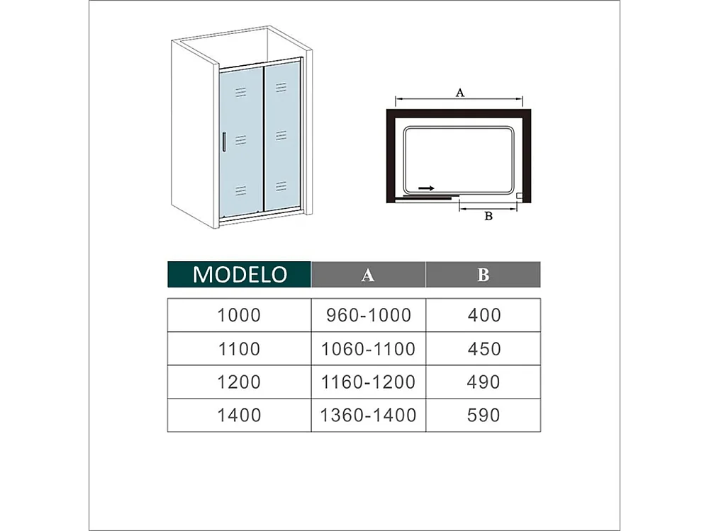 Porta de duche correr Perfil cinza fosco Vidro temperado 5mm (1360-1400)x1850mm-AICA