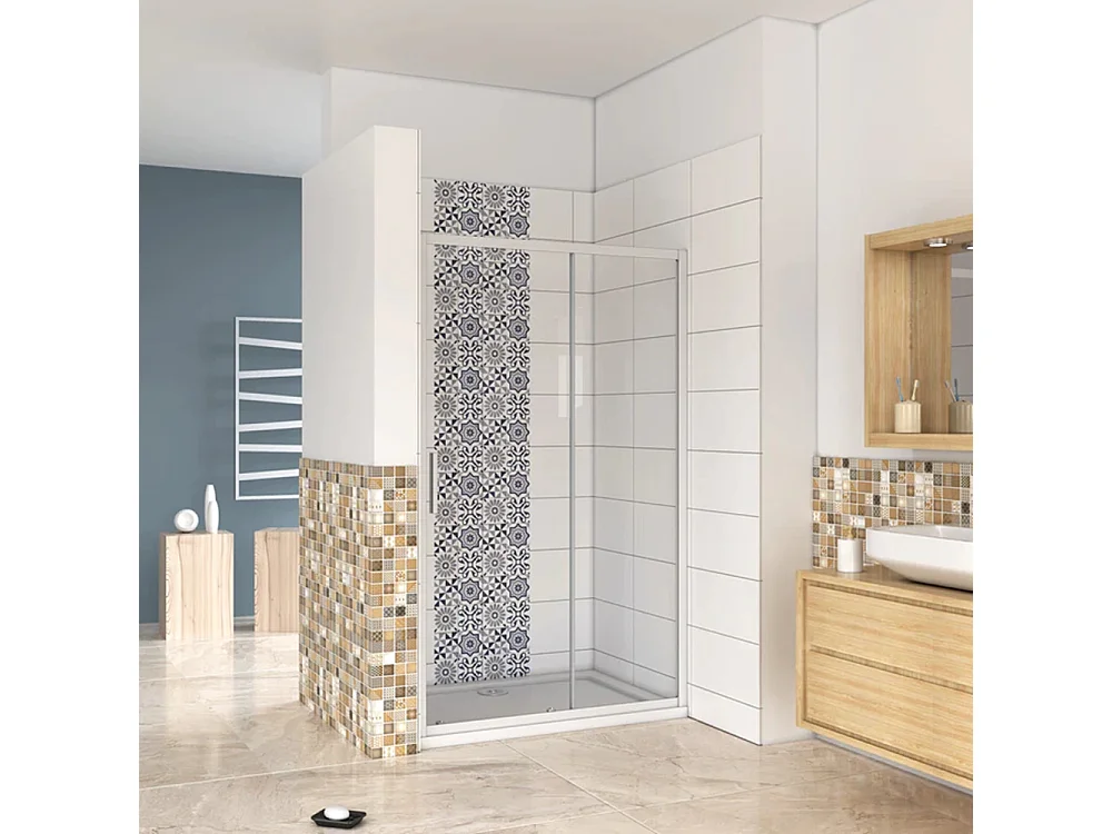 AICA Mampara de ducha frontal corredera perfil blanco/gris mate vidrio 5mm (1060-1100)x1850mm