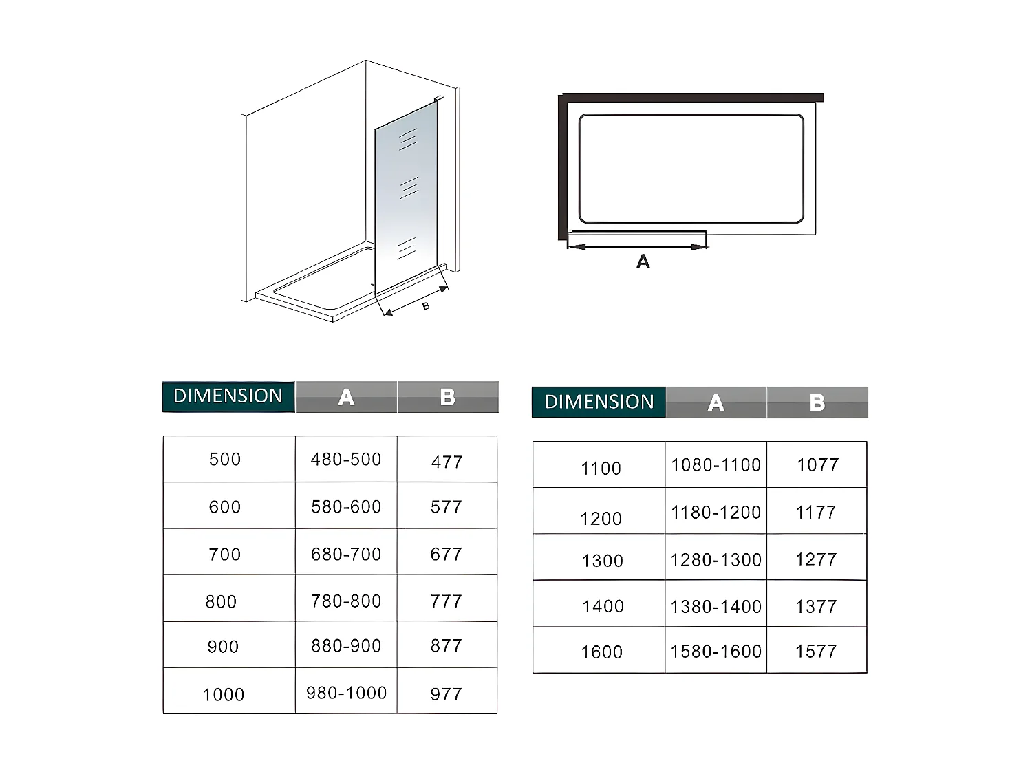 Panel de ducha con película de seguridad con barra 90cm perfil negro mate,(108-110)x200cm