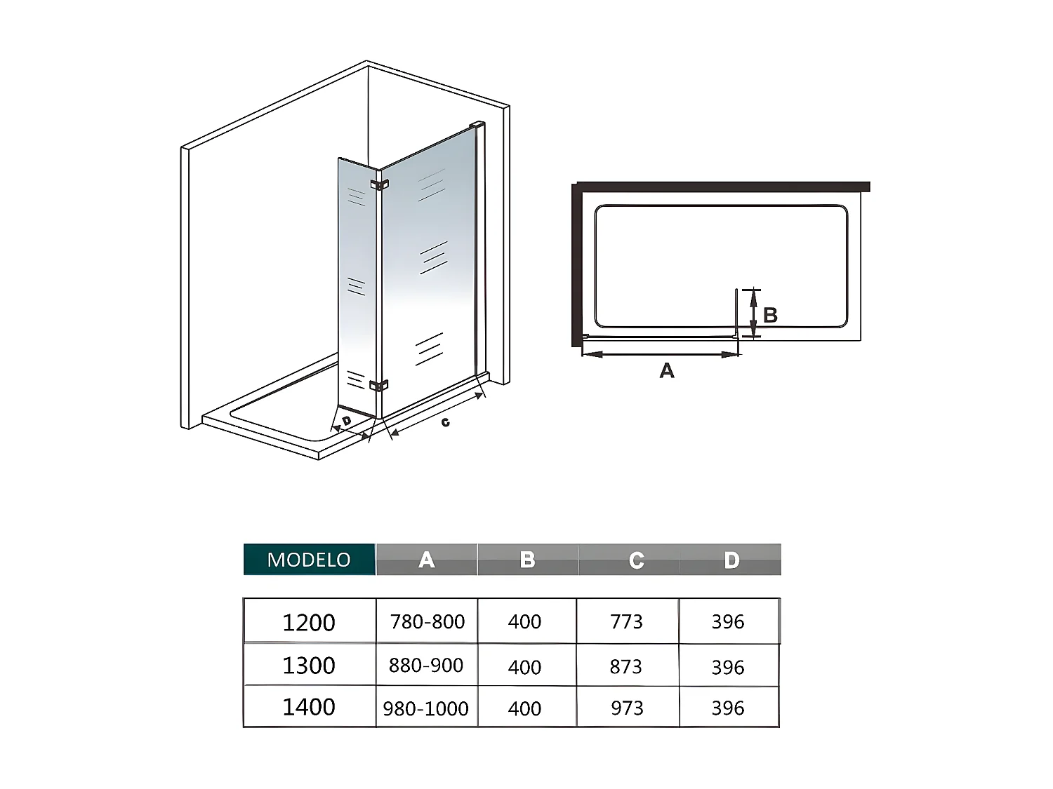 Panel de ducha con bisagra panel fijo+giratorio,barra 73-120cm([78-80]+40)x200cm