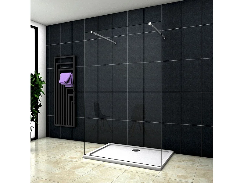 Painel de duche Fixo 1 folha Vidro Anti-calcário 8mm 97x200cm com Duas barras ajustáveis 73-120cm-AICA