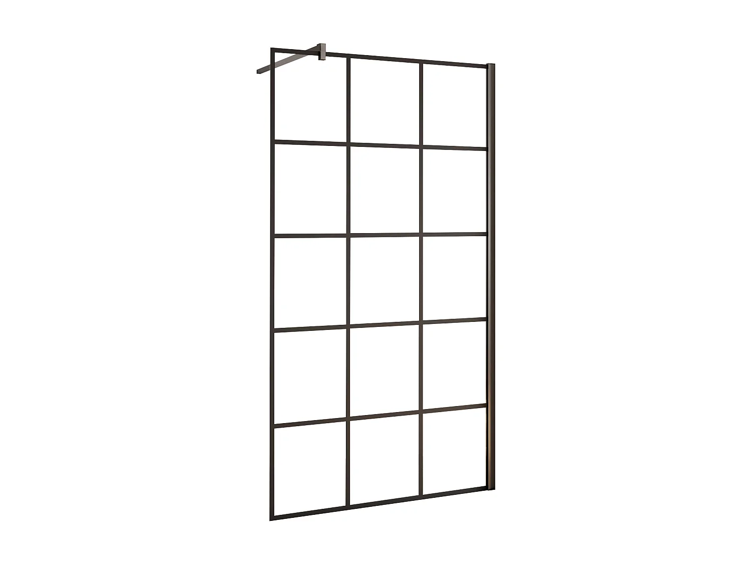 Painel de duche Fixo treliça quadrada serigrafada Vidro Anti-calcário 8mm com Barra 140cm Perfil Preto fosco (78-80)x200cm-AICA