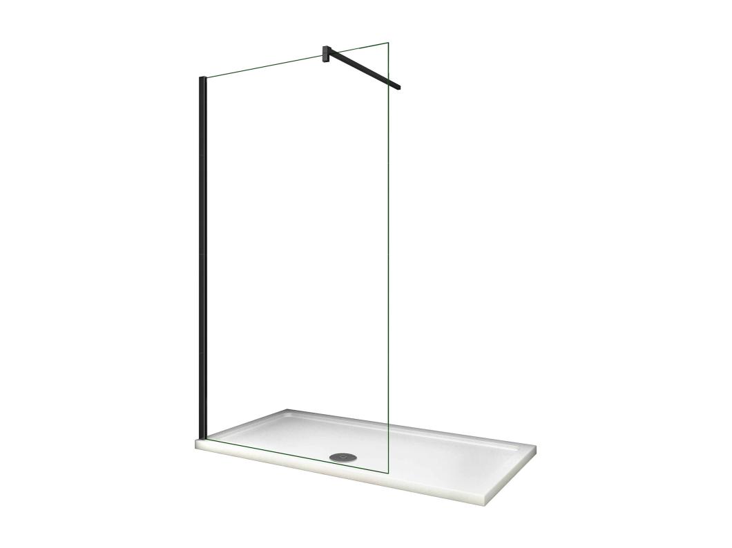 Painel de duche Fixo de folha única Vidro Anti-calcário 8mm com uma Barra de 90cm Perfil Preto fosco Tamanho(78-80)x200cm-AICA