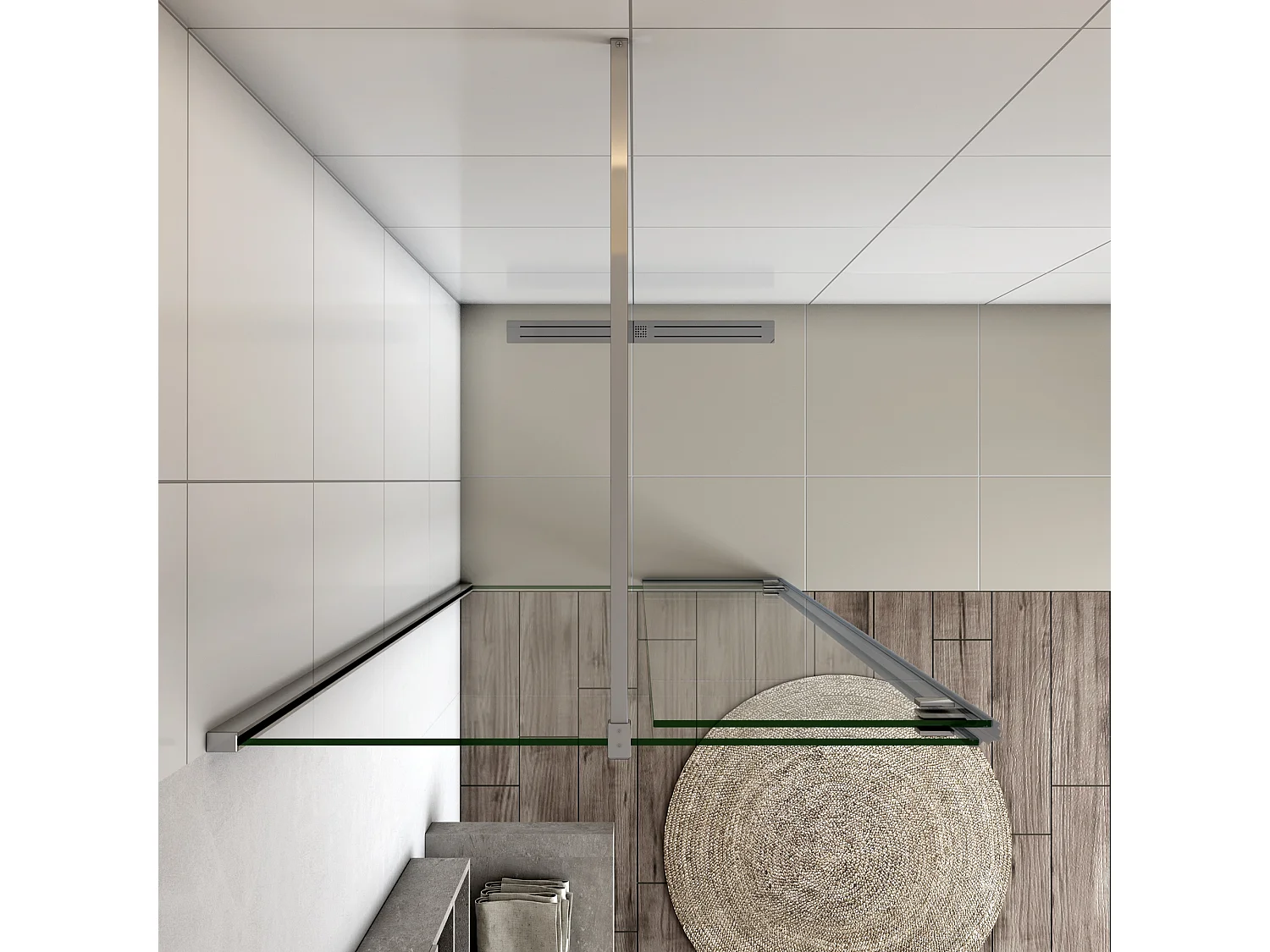 Painel de duche Fixo 2 folhas com Dobradiça Painel fixo+giratório Vidro Anti-calcário 8mm com Barra Fixa 140cm Perfil cromado ([78-80]+40)x200cm-AICA