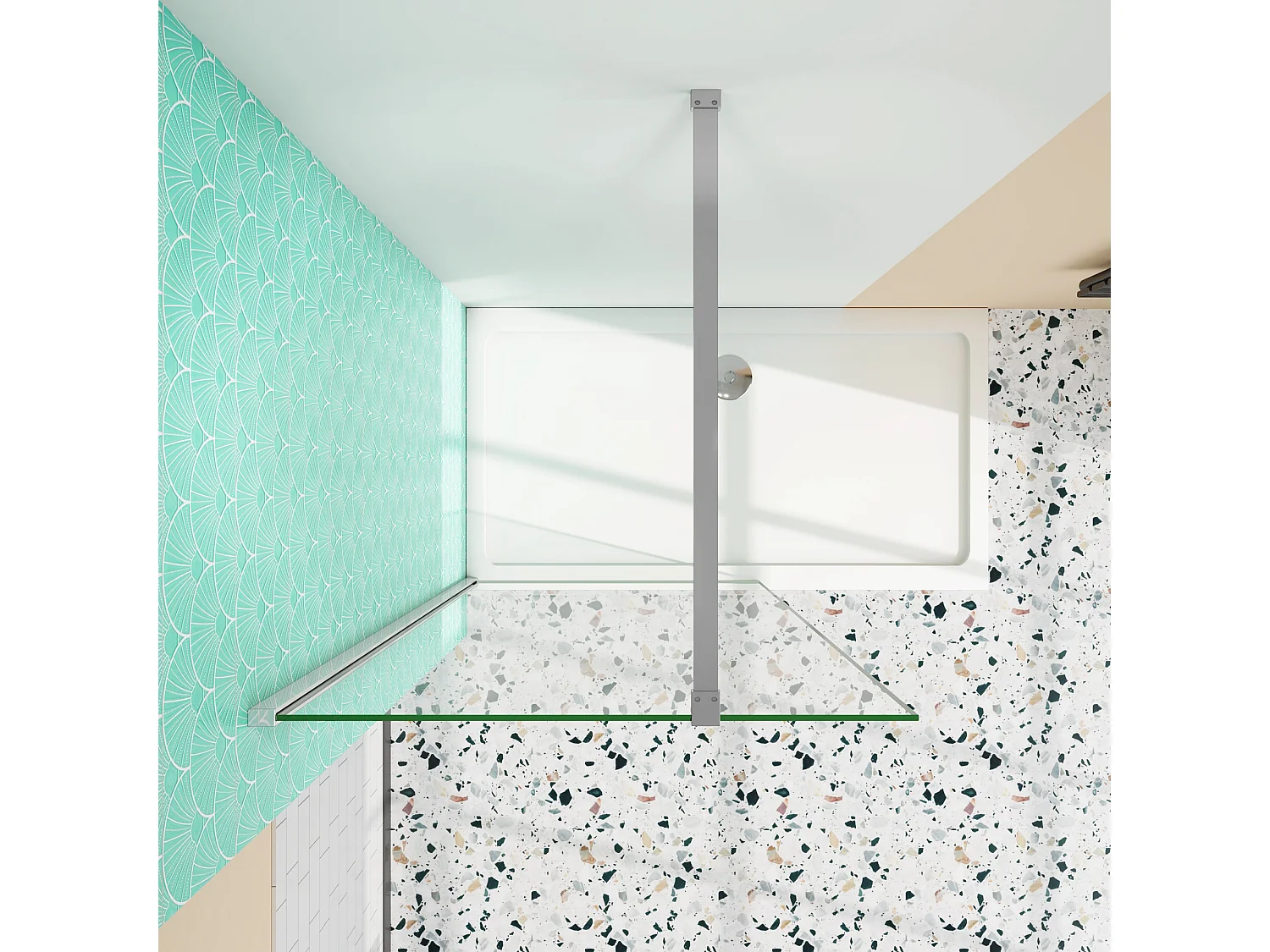 Painel de duche Fixo Vidro temperado de 8 mm com Tratamento anticalcário com uma Barra Fixa de 90cm Perfil cromado (78-80)x190cm-AICA