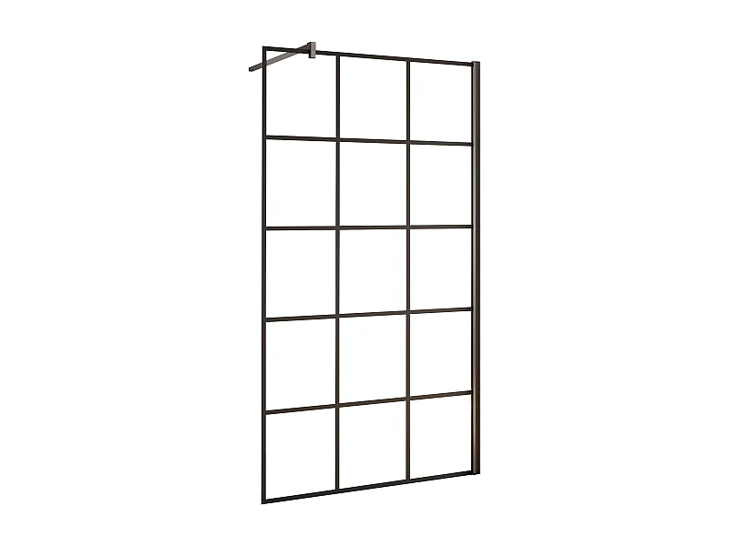 Panel de ducha serigrafiada,vidrio antical 8mm,barra 140cm perfil negro (88-90)x200cm