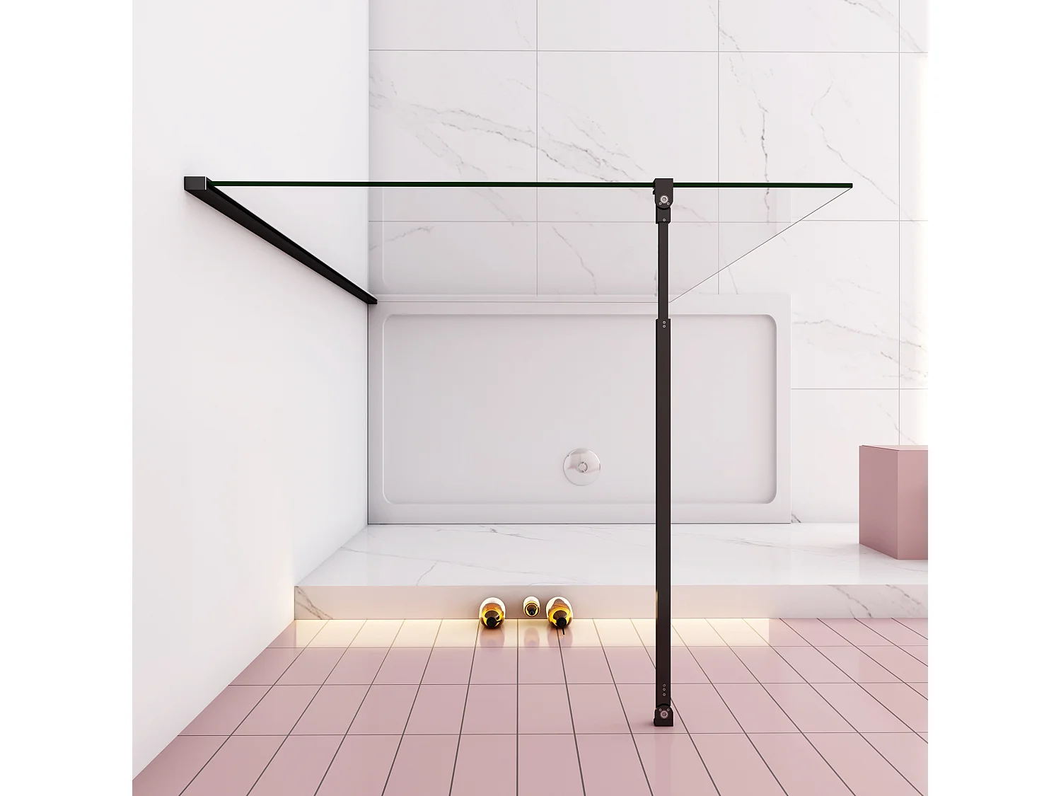 Painel de duche Fixo Folha única com Filme de Segurança à Prova de Explosão+Barra ajustável 73-120cm Perfil Preto fosco Tamanho(98-100)x200cm-AICA