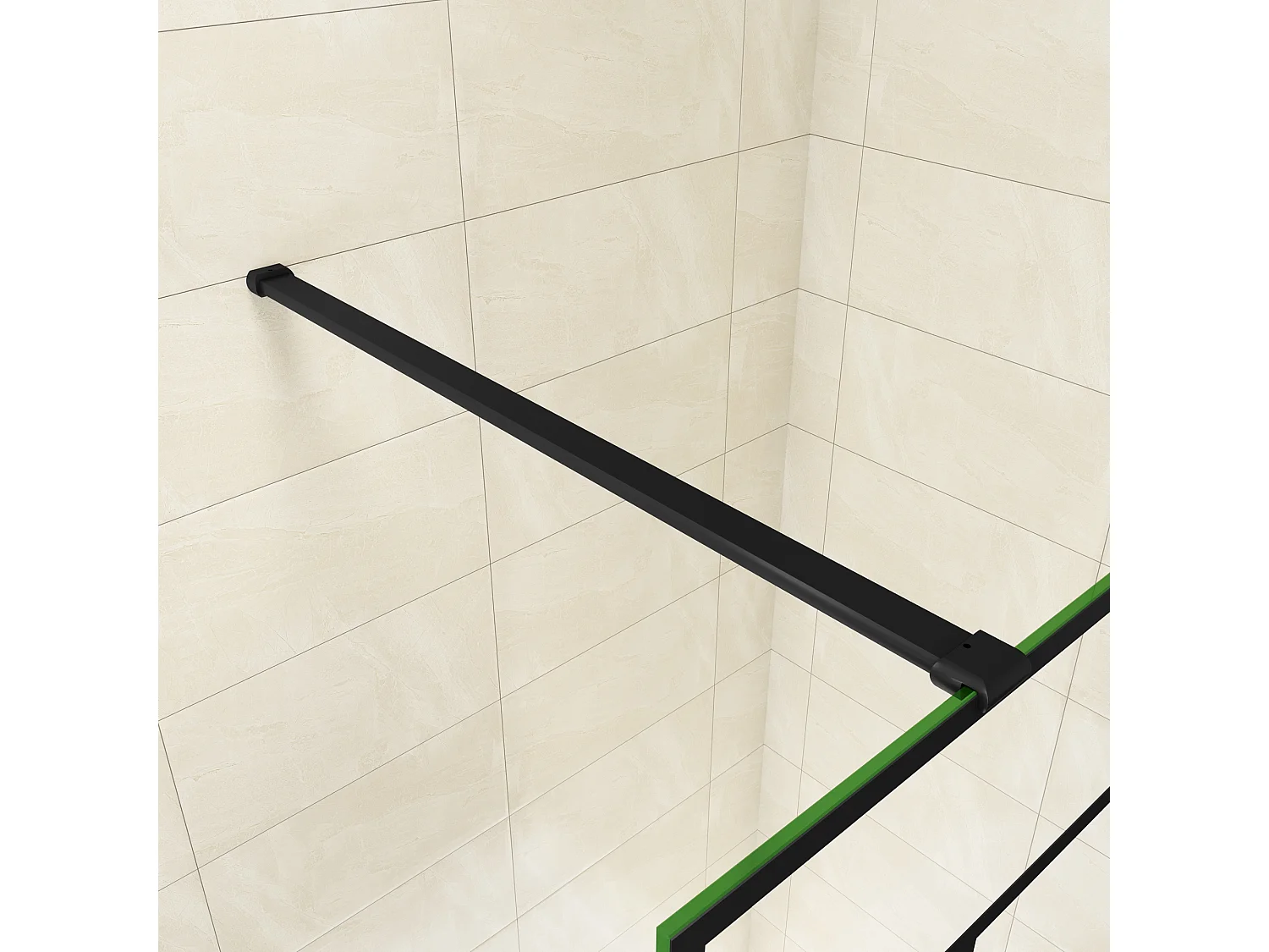 Painel de duche Fixo serigrafada com linha preta Vidro temperado Anticalcário 8mm com Barra1 90cm Perfil Preto fosco (98-100)x200cm-AICA