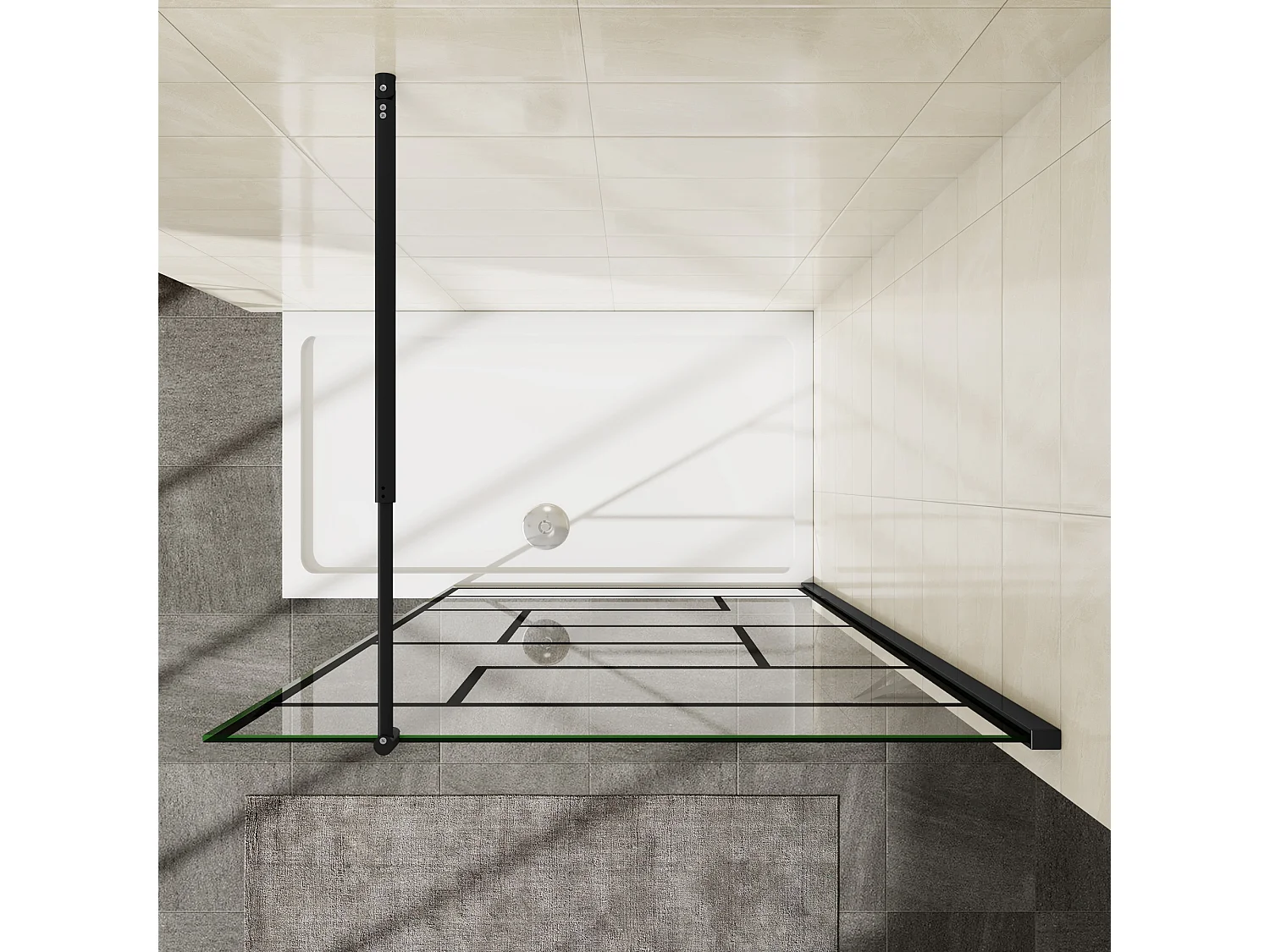 Painel de duche Fixo serigrafada com linha preta Vidro temperado Anticalcário 8mm com Barra 70-120cm Perfil Preto fosco (68-70)x200cm-AICA