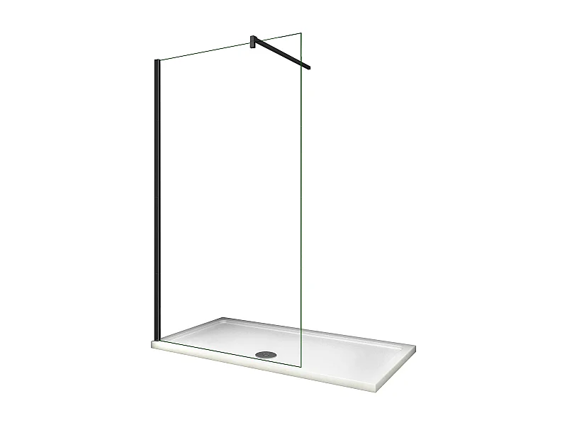 Painel de duche Fixo de folha única Vidro Anti-calcário 8mm com uma Barra de 140cm Perfil Preto fosco Tamanho(118-120)x200cm-AICA