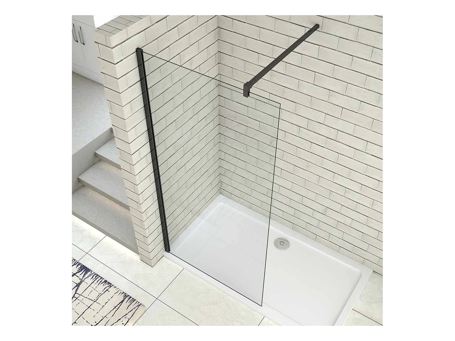 Panel de ducha vidrio antical de 8mm,barra de 140cm perfil negro mate,(118-120)x200cm