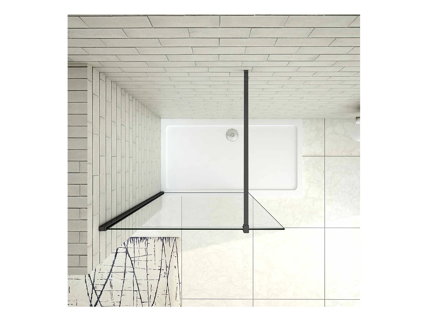 Panel de ducha vidrio antical de 8mm,barra de 140cm perfil negro mate,(118-120)x200cm