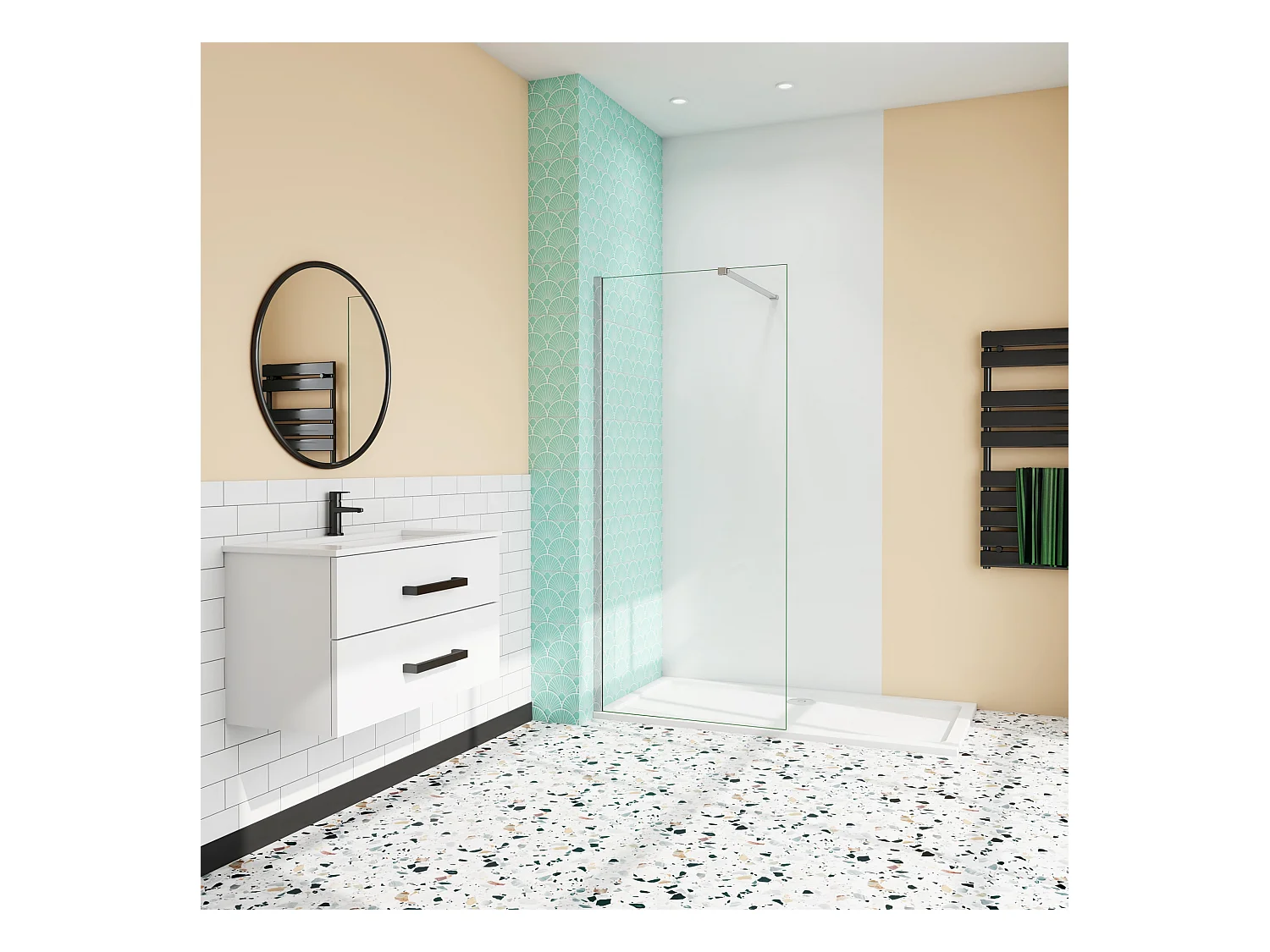 Panel de ducha vidrio 8mm con tratamiento antical,barra 90cm,perfil cromado (88-90)x190cm