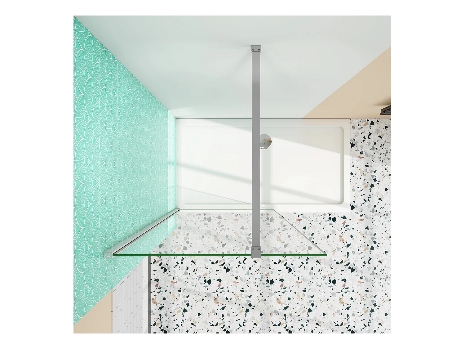 Panel de ducha vidrio 8mm con tratamiento antical,barra 90cm,perfil cromado (88-90)x190cm