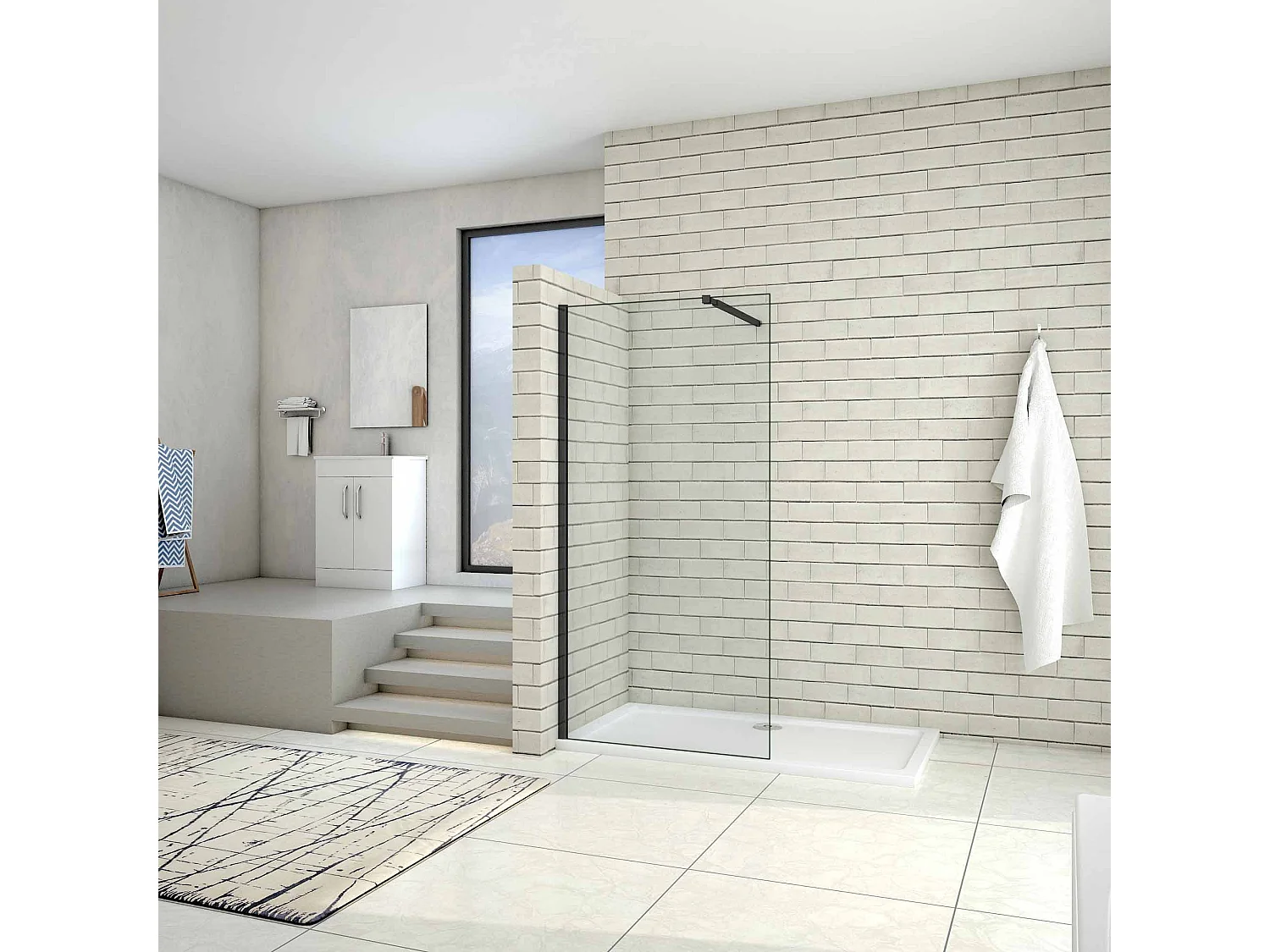 Painel de duche Fixo Vidro Anti-calcário 10mm com Barra ajustável 73-120cm Perfil Preto fosco Tamanho(118-120)x200cm-AICA