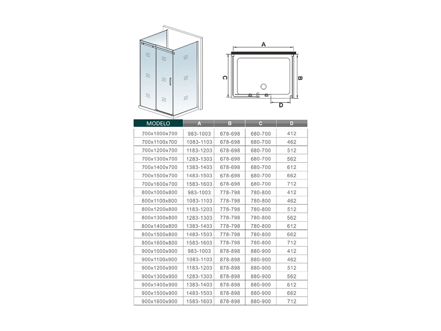 AICA Mampara de ducha corredera+panel lateral,cromado,vidrio 8mm antical,700x1500x700x1950mm