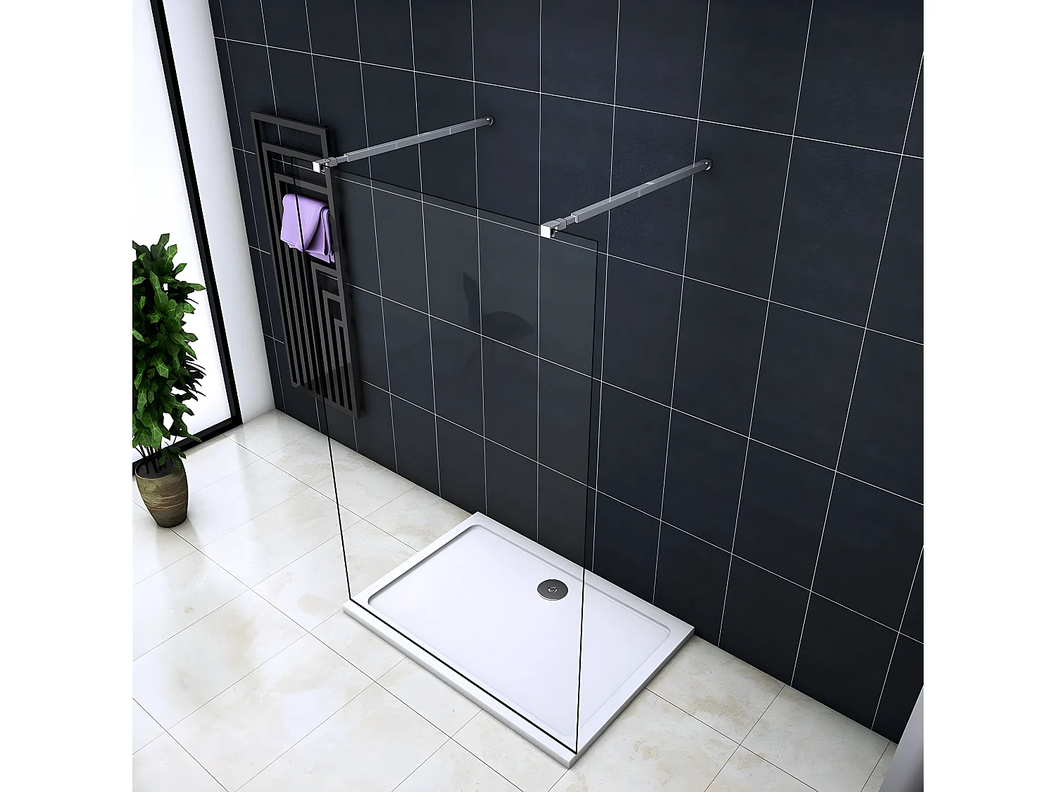 Panel de ducha 1 hoja vidrio antical 10mm 87x200cm con dos barras ajustables 73-120cm