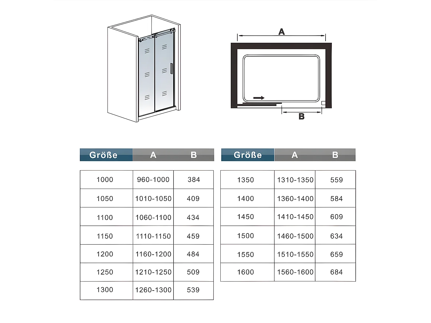 Porta de duche correr frontal Perfil preto mate Vidro temperado 8mm com tratamento anti-calcário (1360-1400)x2000mm-AICA