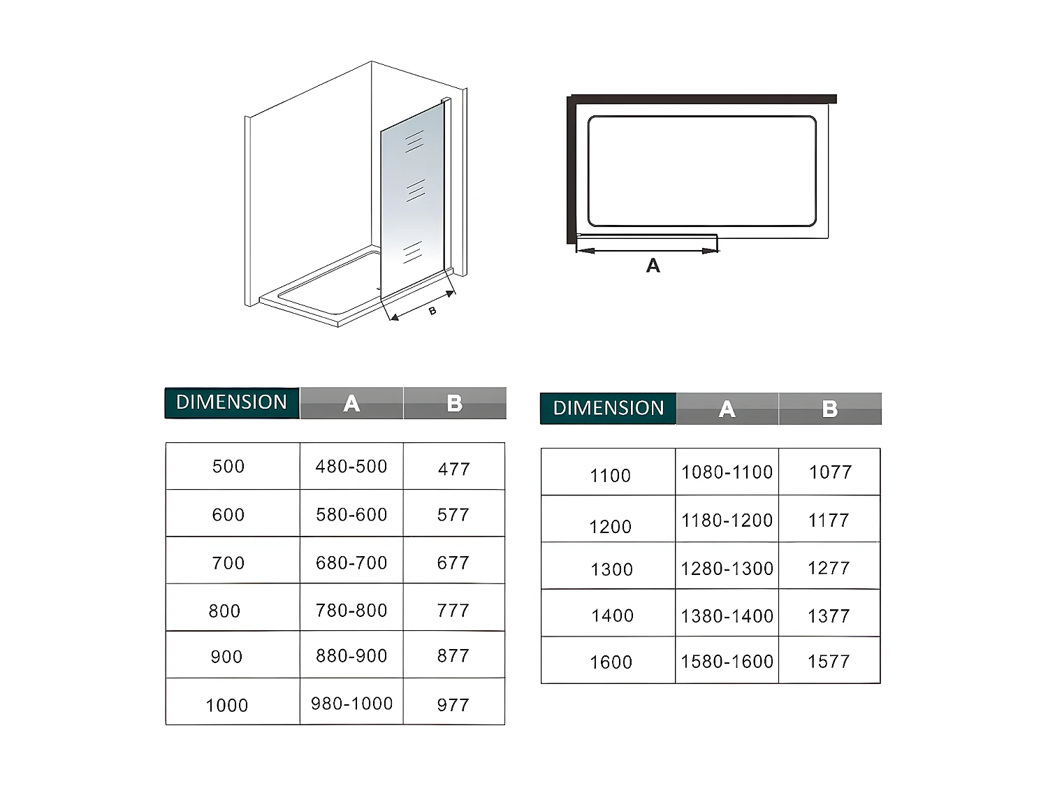 Panel de ducha vidrio antical 10mm,barra de 90cm perfil negro mate,(108-110)x200cm