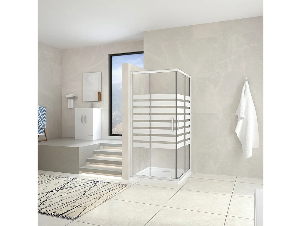 AICA Mampara de ducha cuadrada corredera+plato de ducha,vidrio serigrafiado 5mm 800x800x1950mm