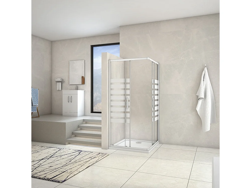 AICA Mampara de ducha cuadrada corredera+plato de ducha,vidrio serigrafiado 5mm 800x800x1950mm