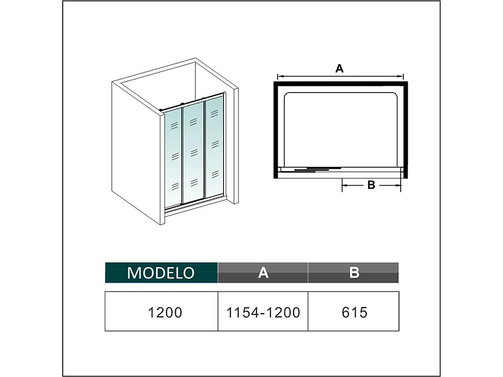 AICA Mampara de ducha corredera 3 hojas perfil cromado vidrio antical 6mm (1154-1200)x1950mm