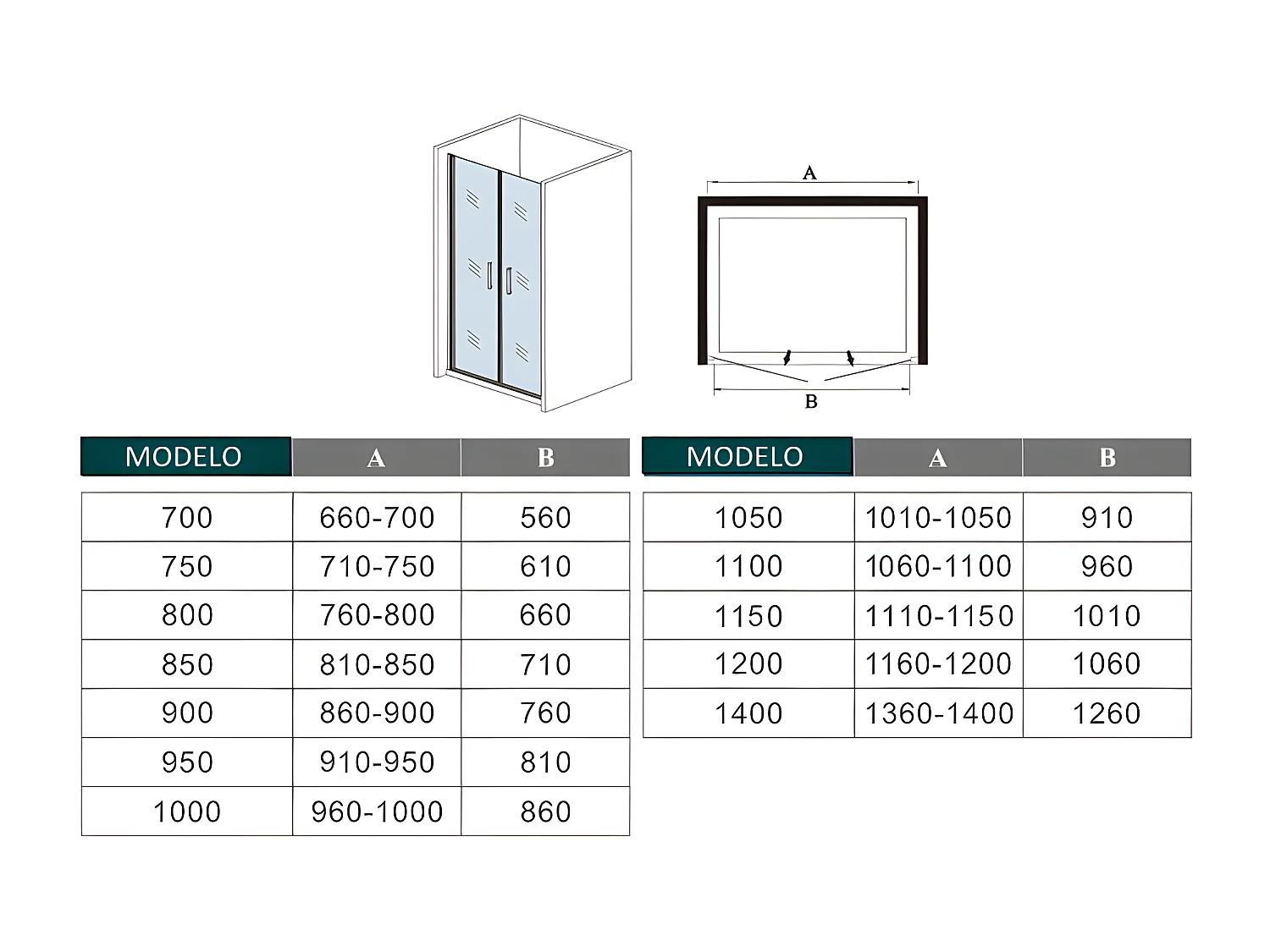 AICA Mampara de ducha abatible dos hojas,perfil blanco/gris mate,vidrio 5mm,(1360-1400)x1850mm