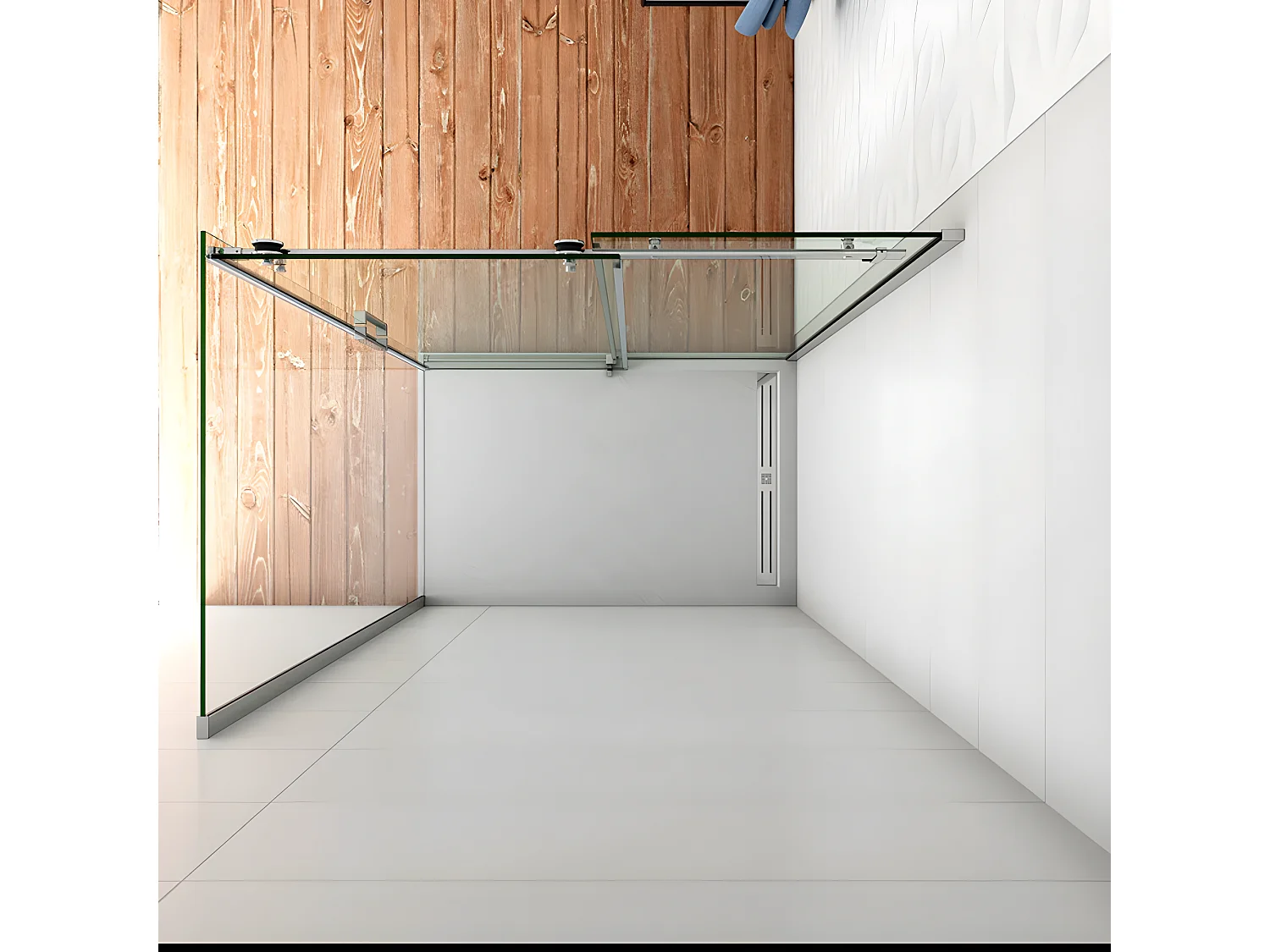 Porta de duche correr frontal e um Painel lateral Perfil cromado Vidro temperado 8mm Anticalcário (1575-1595)x(983-1003)x1950mm-AICA