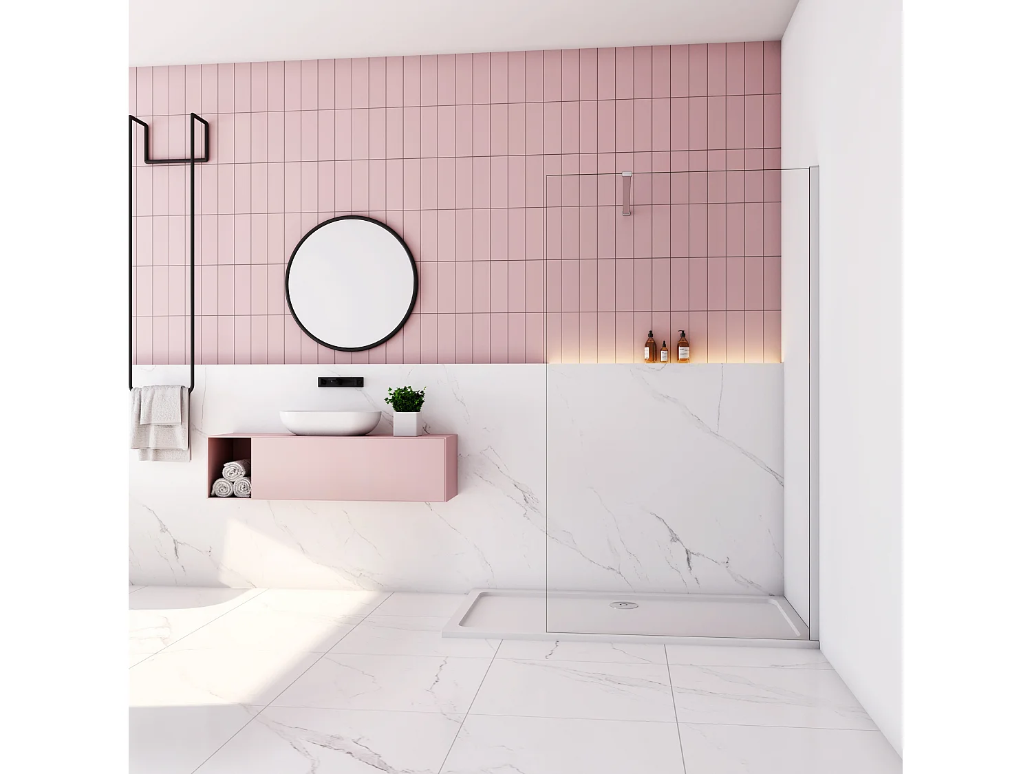 Painel de duche Fixo de folha única com Filme de Segurança à Prova de Explosão com Barra de 90cm Tamanho(118-120)x200cm-AICA