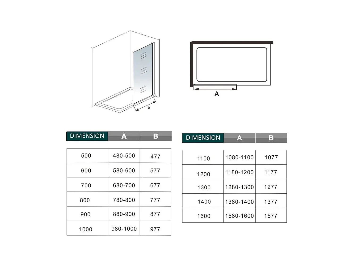 Painel de duche Fixo de folha única com Filme de Segurança à Prova de Explosão com Barra de 140cm Tamanho(88-90)x200cm-AICA