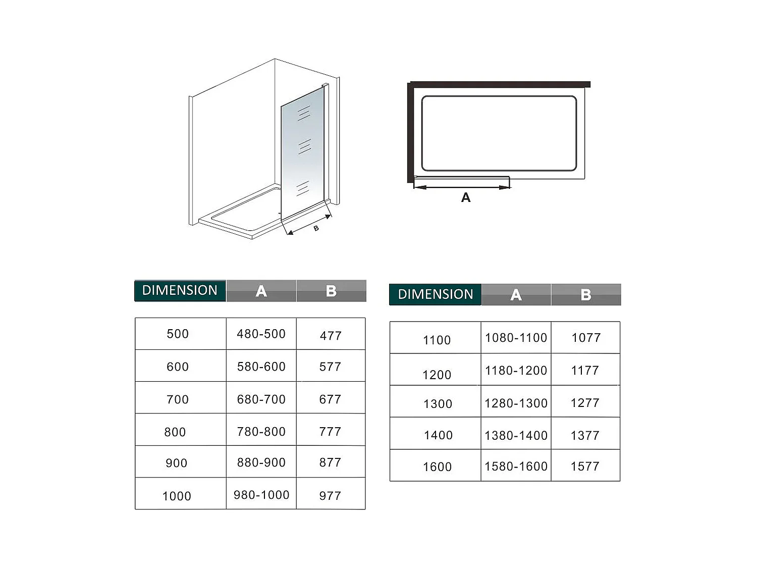 Painel de duche Fixo de folha única com Filme de Segurança à Prova de Explosão com Barra de 140cm Tamanho(88-90)x200cm-AICA