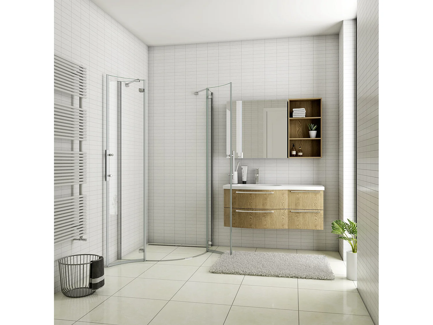 AICA Mampara de ducha curva abatible,cromado,vidrio antical 6mm,(870-885)x(870-885)x1950mm