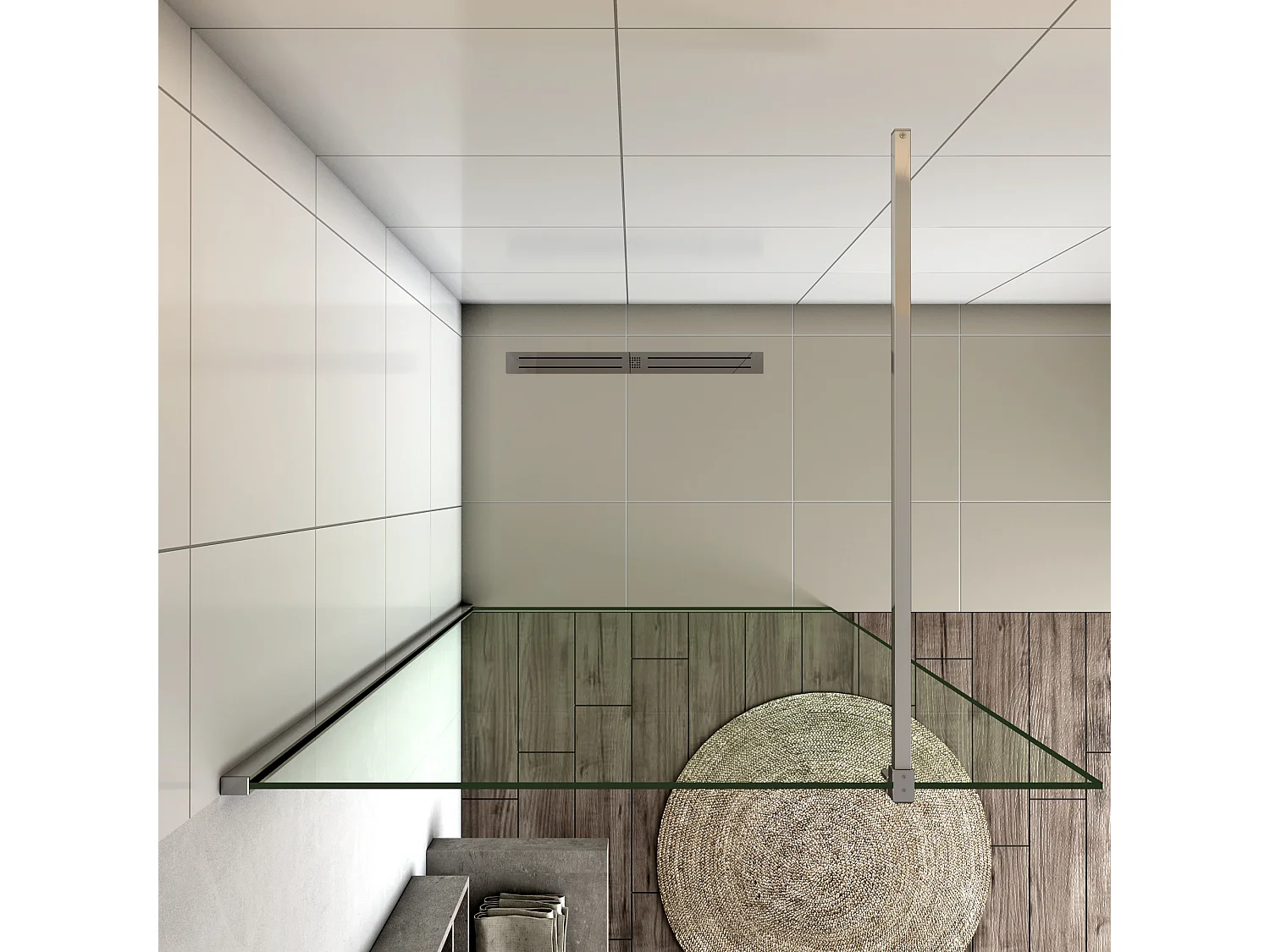 Panel de ducha vidrio 8mm con película de seguridad,cromado,barra 90cm (78-80)x200cm