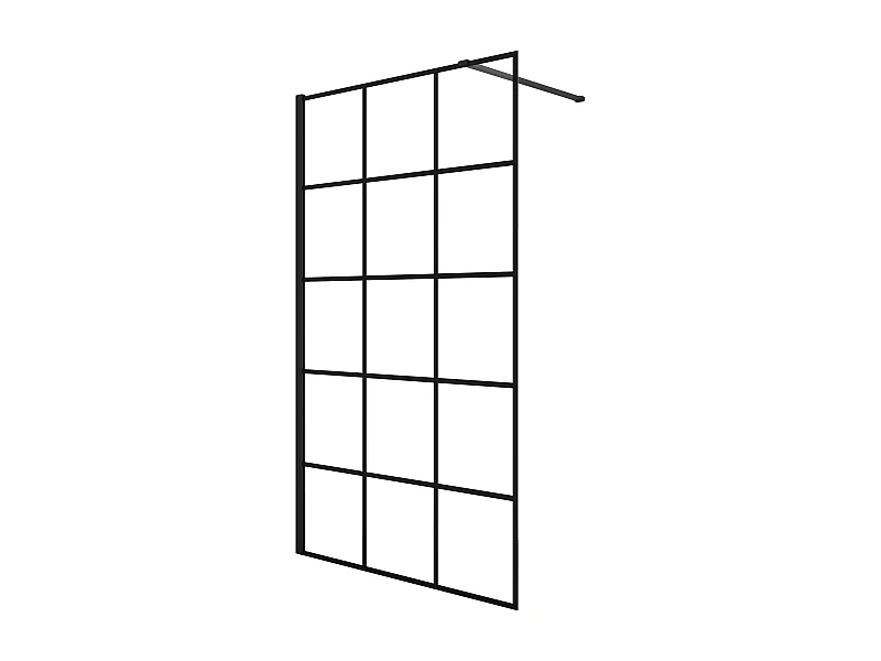Painel de duche Fixo treliça quadrada serigrafada Vidro Anti-calcário 8mm com Barra1 90cm Perfil Preto fosco (78-80)x200cm-AICA