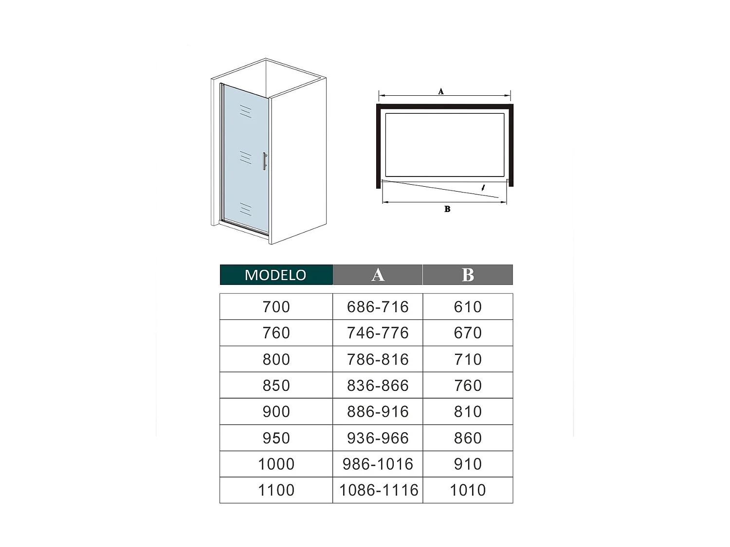 Mampara de ducha frontal abatible perfil blanco/gris mate vidrio 5mm (886-916)x1850mm