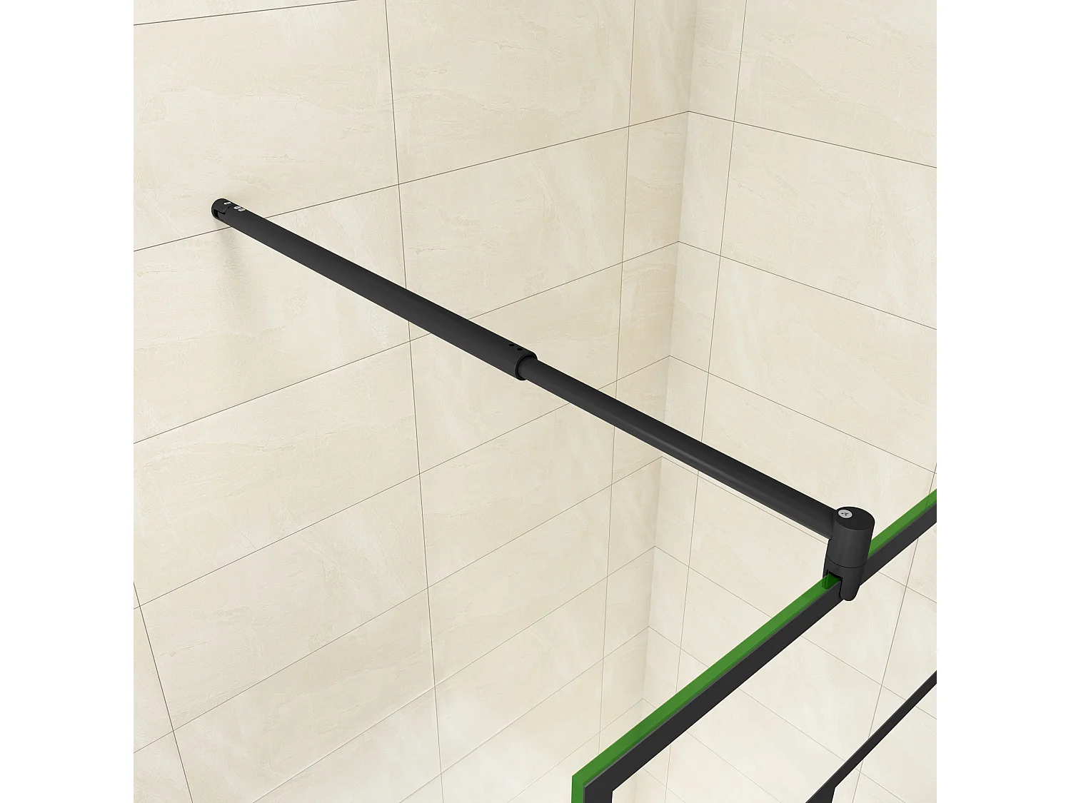 Painel de duche Fixo serigrafada com linha preta Vidro temperado Anticalcário 8mm com Barra 70-120cm Perfil Preto fosco (88-90)x200cm-AICA