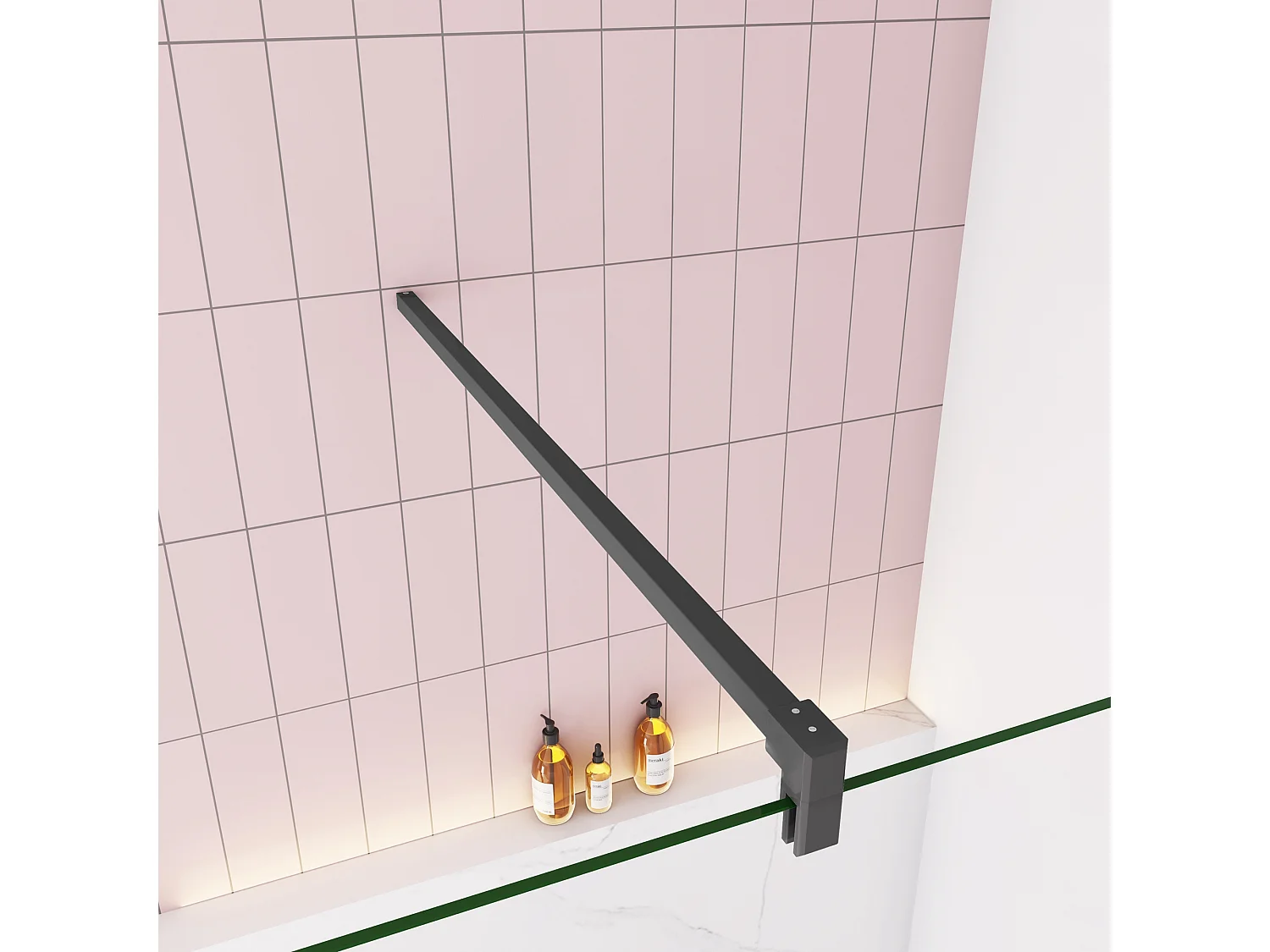 Panel de ducha con película de seguridad con barra 90cm perfil negro mate,(78-80)x200cm