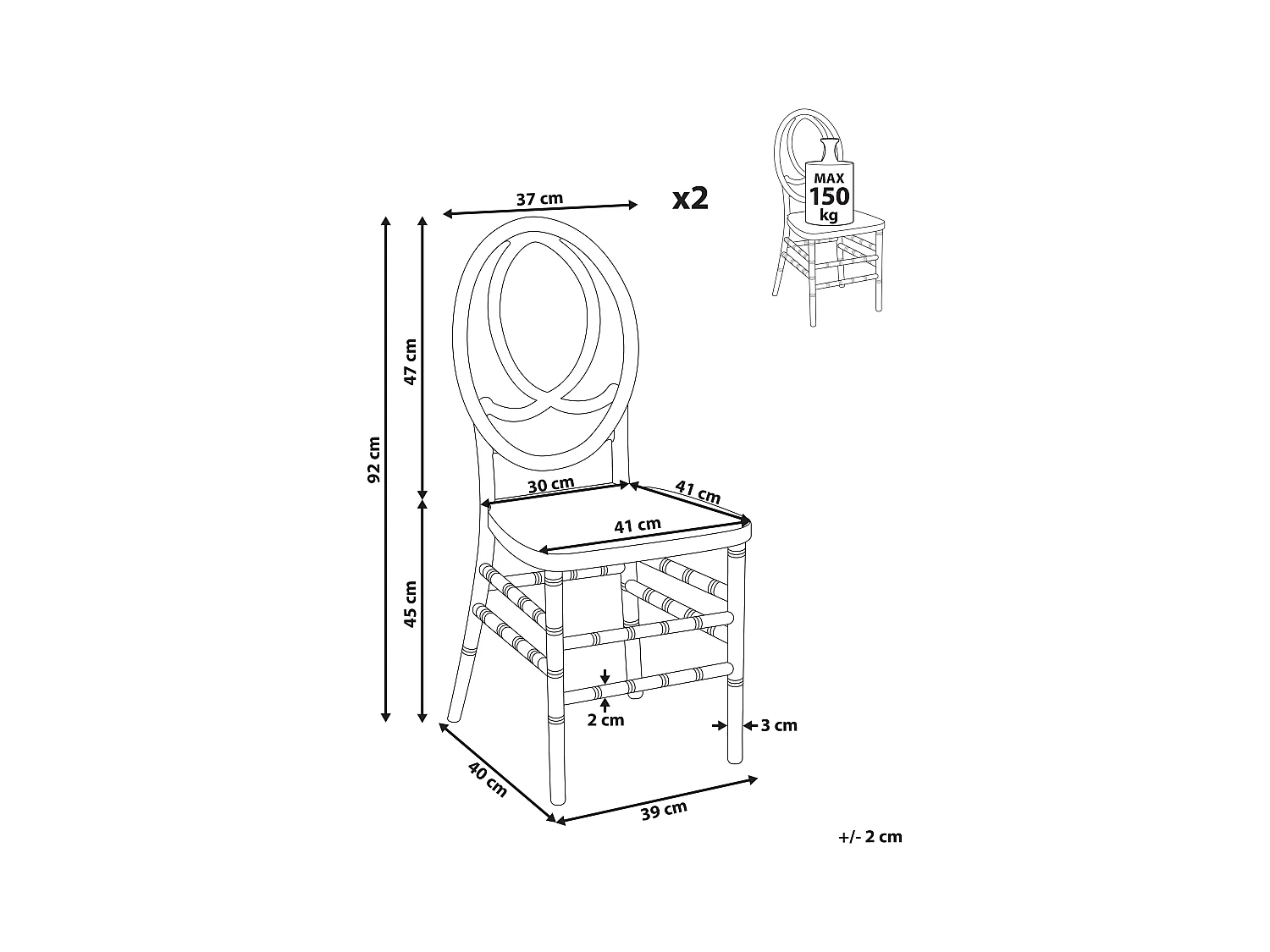 Zestaw 2 krzeseł do jadalni MIDWAY Przezroczysty