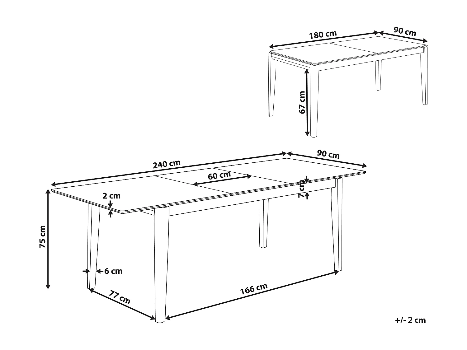 Eettafel uitschuifbaar CROSBY Licht beukenhout 180/240 cm 90 cm