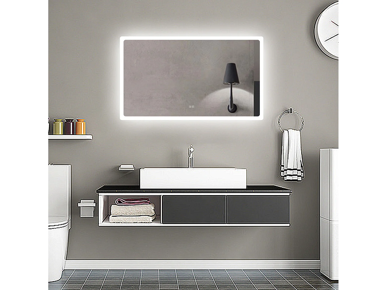 Aica Espejo de baño LED 140×80cm,Bluetooth,antivaho