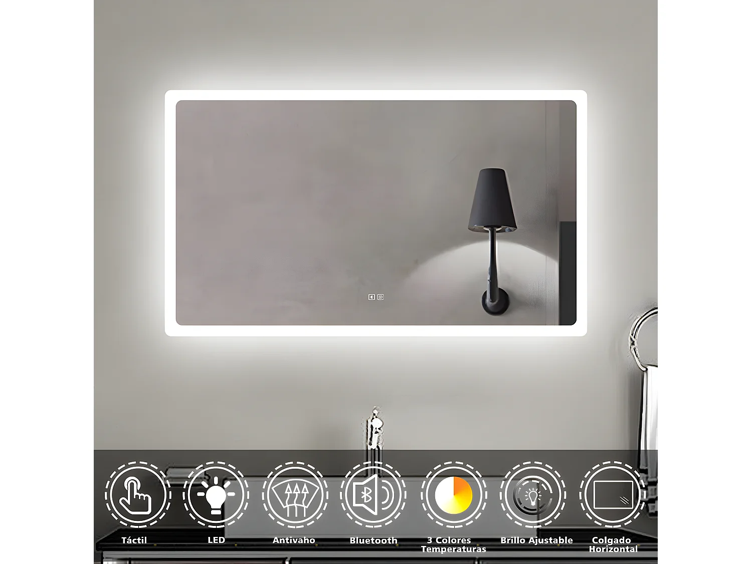 Aica Espejo de baño LED 140×80cm,Bluetooth,antivaho